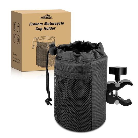 Frokom Motorcycle Cup Holder Oxford Fabric Motorcycle ATV Drink Holder with 0.75"-1.5" Metal Alligator Clamp Larger Water Bottle Holder for Motorcycle Bike Wheelchair ScooterKayakWalkerUTV/ATV